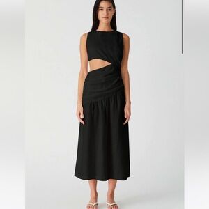 Misha fritha linen midi dress black size S